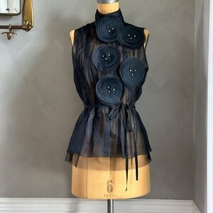 Emporio Armani Sheer Black Blouse with Floral Details